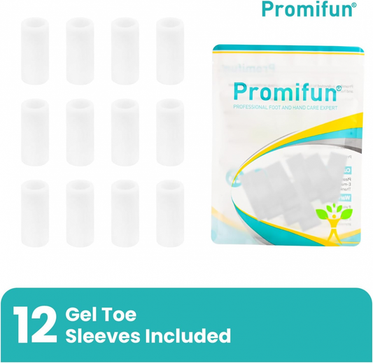 Promifun 12 Pcs Clear Gel Toe Protectors Silicone Toe Caps Blister Corn Pain Relief Invisible for Sandals