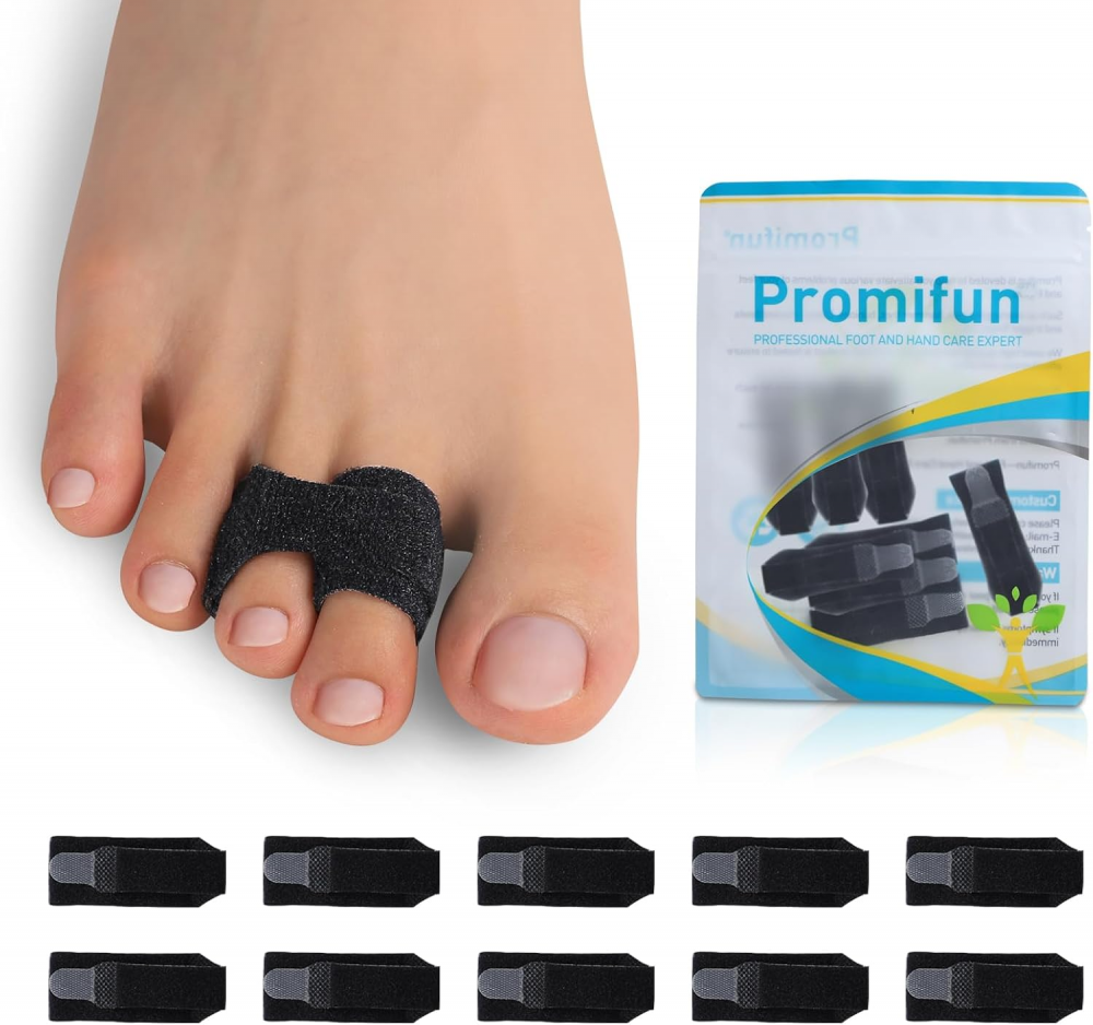 Promifun Fabric Hammer Toe Corrector Broken Crooked Toes Protectors Taped Wraps Toe Splint Hammertoe Straightener,10 Pack,Size S,Black