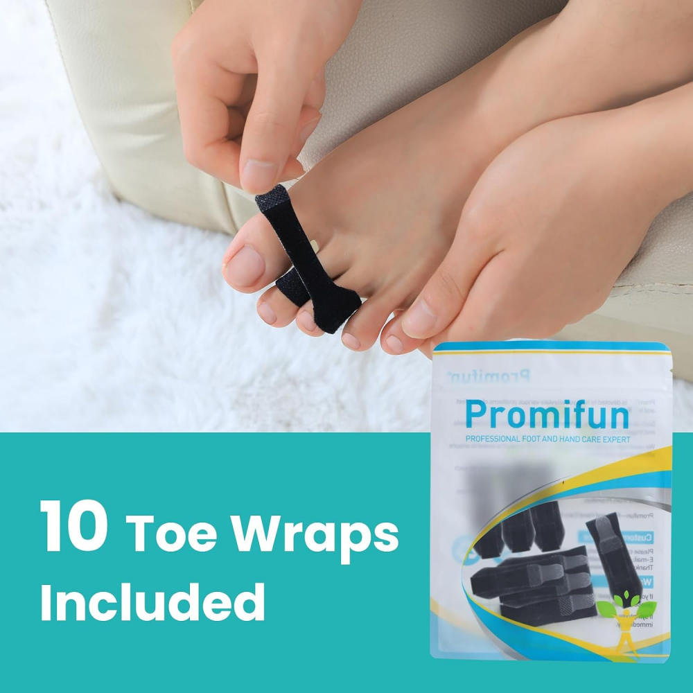 Promifun Fabric Hammer Toe Corrector Broken Crooked Toes Protectors Taped Wraps Toe Splint Hammertoe Straightener,10 Pack,Size S,Black