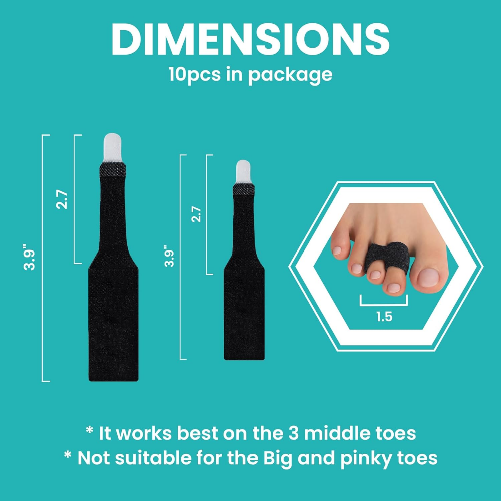 Promifun Fabric Hammer Toe Corrector Broken Crooked Toes Protectors Taped Wraps Toe Splint Hammertoe Straightener,10 Pack,Size S,Black