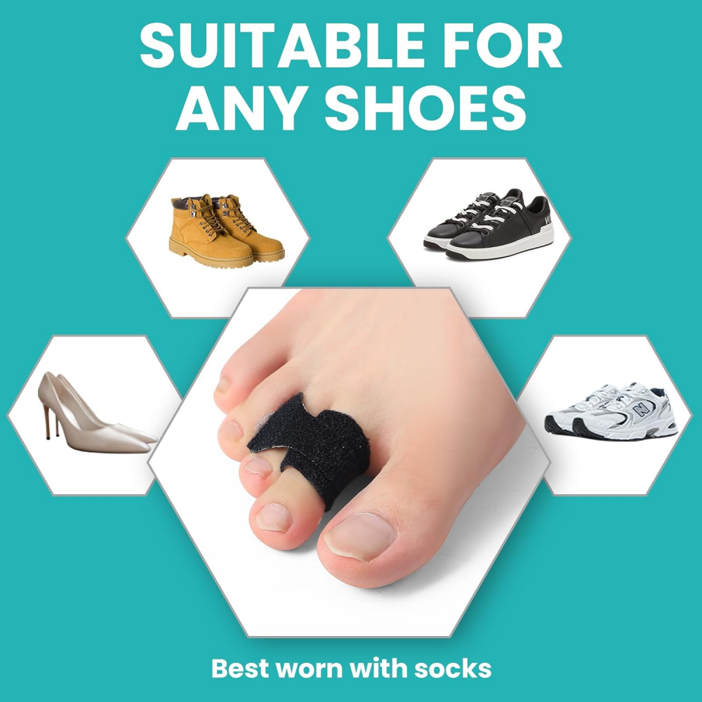 Promifun Fabric Hammer Toe Corrector Broken Crooked Toes Protectors Taped Wraps Toe Splint Hammertoe Straightener,10 Pack,Size S,Black