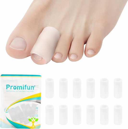 Promifun 12 Pcs Clear Gel Toe Protectors Silicone Toe Caps Blister Corn Pain Relief Invisible for Sandals