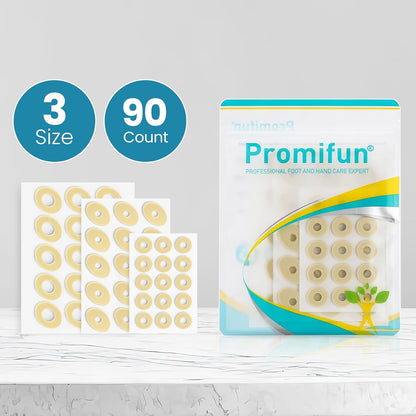 Promifun Corn Cushions Toes Feet Relief Pain Callus Cushions Foam Padding Self-Stick Adhesive Pads Friction Protection 90 Count,Multi-Size,Beige