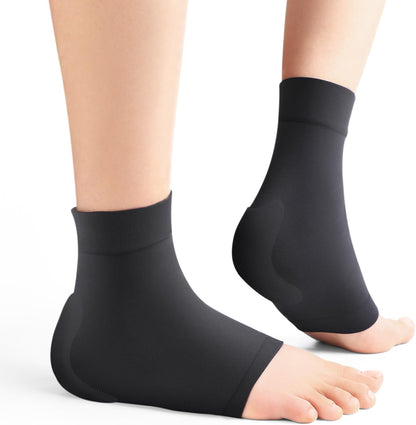 Promifun Achilles Heel Protector Compression Socks Gel Heel Socks Bursitis Tendonitis Relief 1 Pair,Size XL,Black