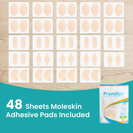 Promifun Moleskin Strips Blister Prevention Pads Adhesive Mole Skin Tape Feet Heel Padding,48 Sheets,Beige