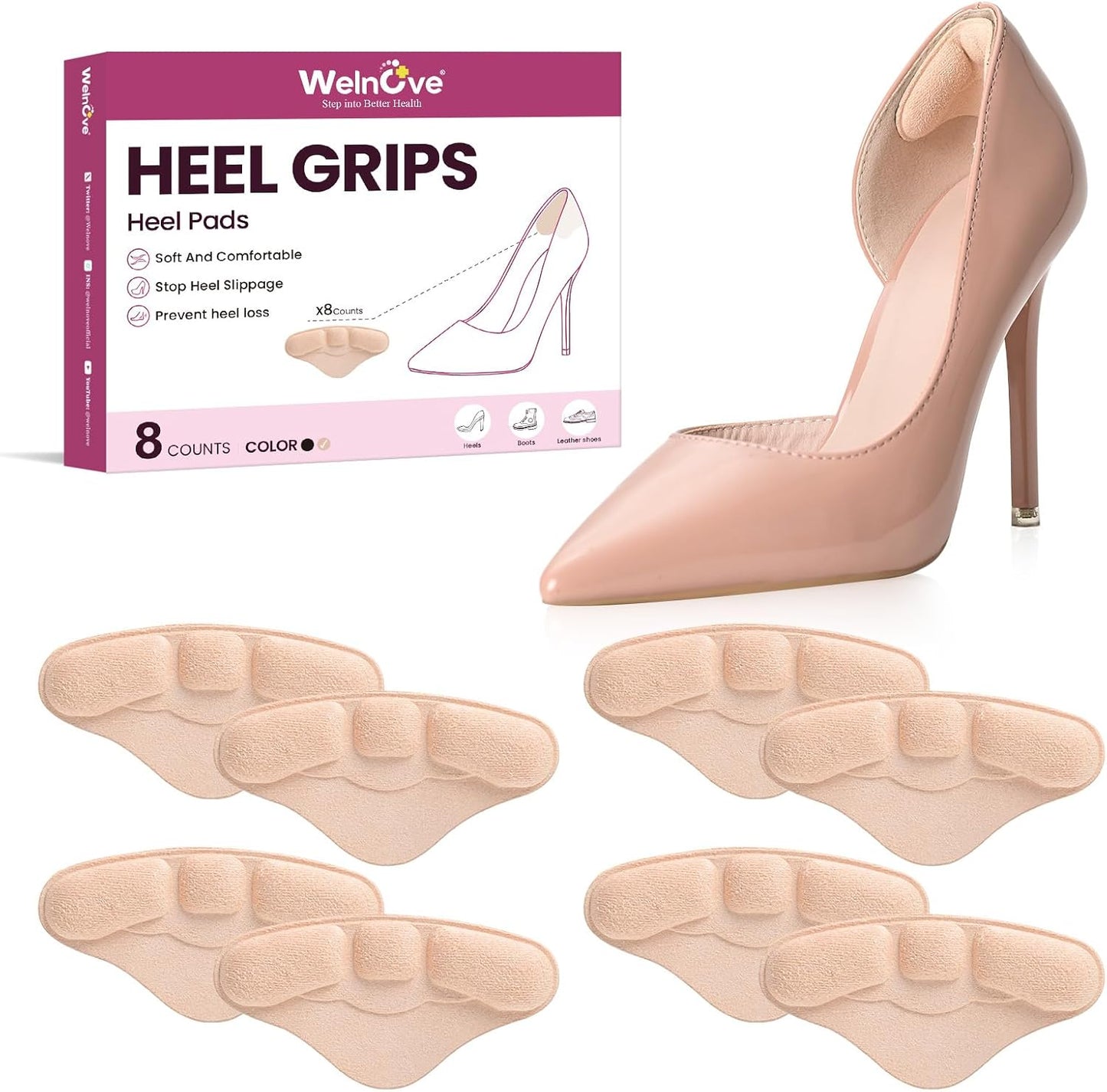 4-Pair Heel Grips Pads